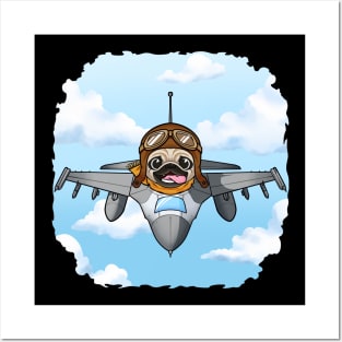 Pug Ace in the Skies: Fighter Plane Pilot Pug Posters and Art